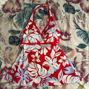 Y2K Vintage Red and White Floral Halter Top